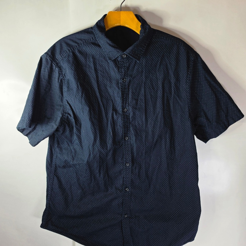 Denim & Flower Ricky Singh Reversible Shirt Mens L Navy Blue Polka Dot Cotton